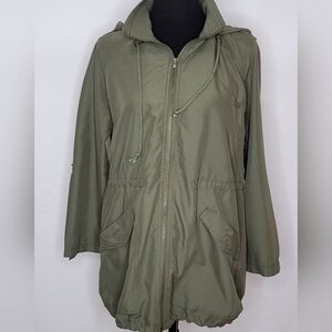 Love Culture Green Full Zip Hooded Roll Tab Sleeve Lightweight Jacket - Size S